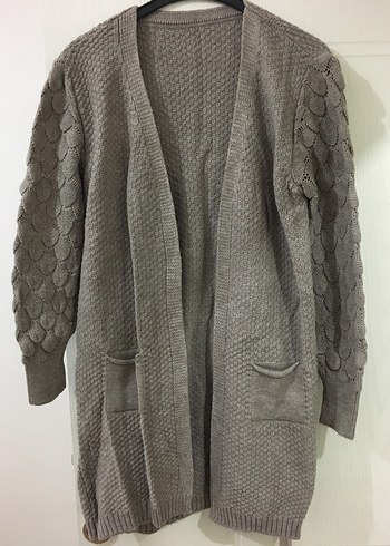 Vizon rengi Örgü Kadın Midi Hırka - Görsel 2