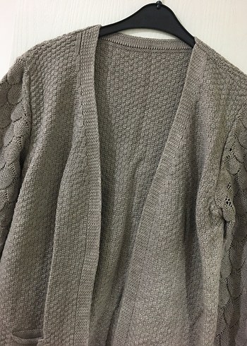 Vizon rengi Örgü Kadın Midi Hırka - Görsel 3