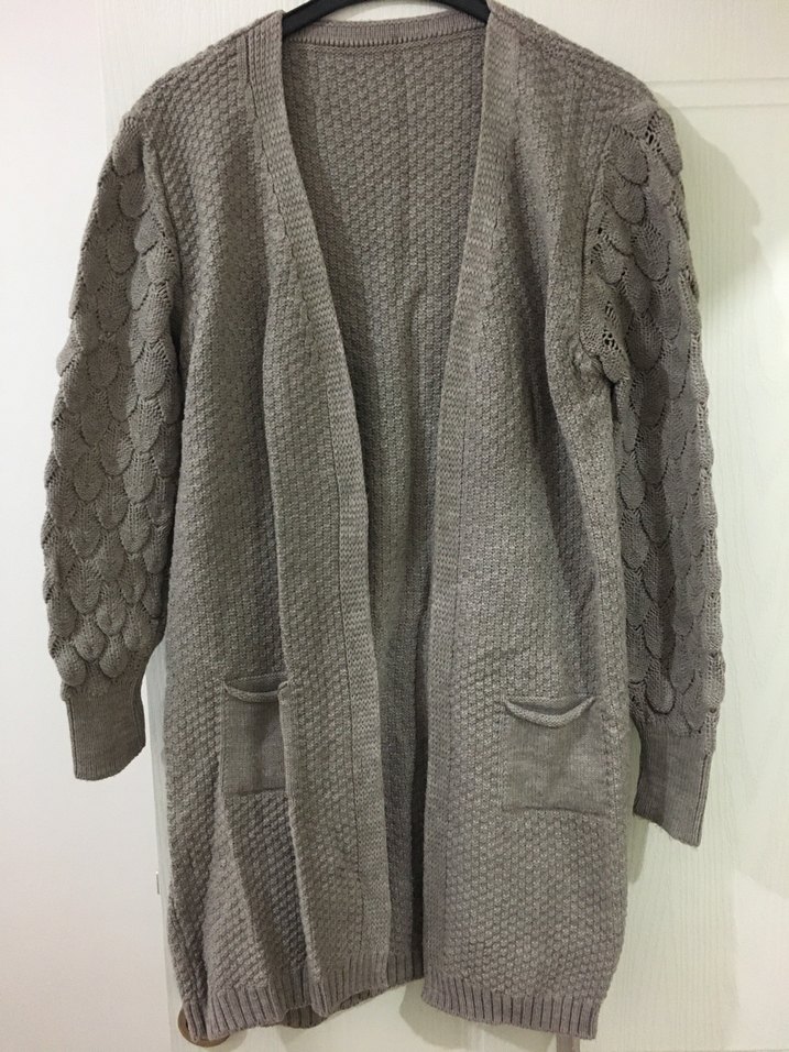 Vizon rengi Örgü Kadın Midi Hırka - Görsel 2