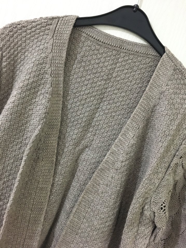 Vizon rengi Örgü Kadın Midi Hırka - Görsel 4