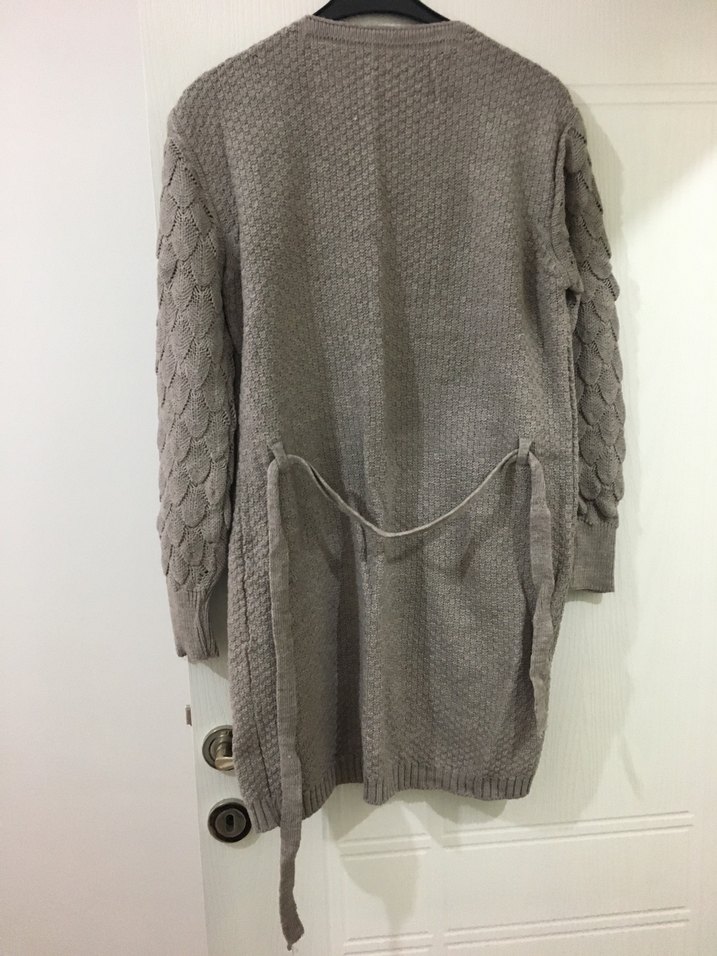 Vizon rengi Örgü Kadın Midi Hırka - Görsel 5