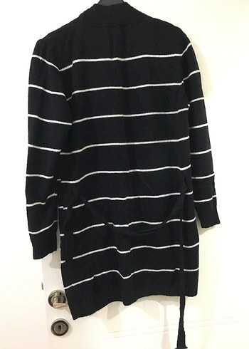 Çizgili Siyah Triko Midi Hırka - Görsel 4