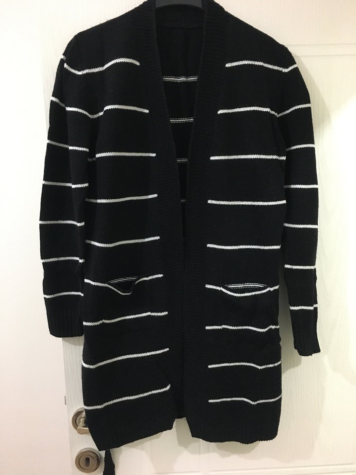 Çizgili Siyah Triko Midi Hırka - Görsel 2