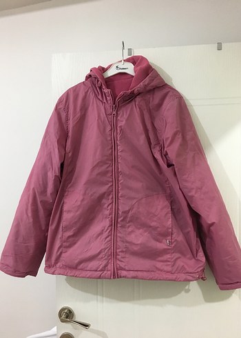 Pembe Kapüşonlu Fermuarlı Çift taraflı kadın mont - Görsel 2