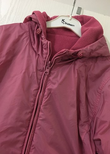 Pembe Kapüşonlu Fermuarlı Çift taraflı kadın mont - Görsel 3