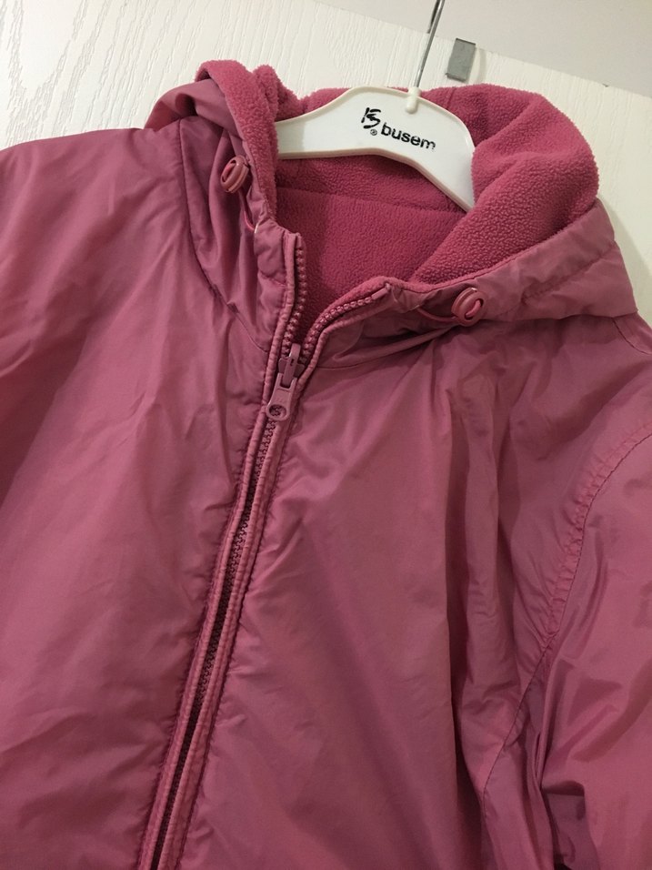 Pembe Kapüşonlu Fermuarlı Çift taraflı kadın mont - Görsel 3