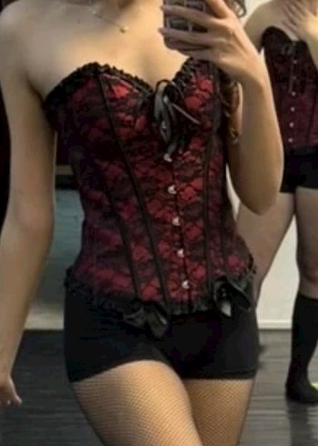Sheinside Bordo Dantel Detayli Straplez Gotik Korse