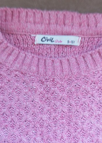 Civil Kız Çocuk Pembe Nakışlı Örgü Kazak