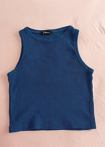 Kız Çocuk Lacivert Kolsuz Yüksek Yakalı Denim crop