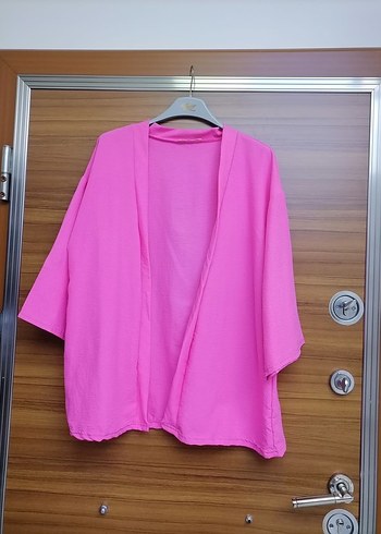 Pembe Kadın Midi Boy Kol Salaş Kimono - Görsel 2