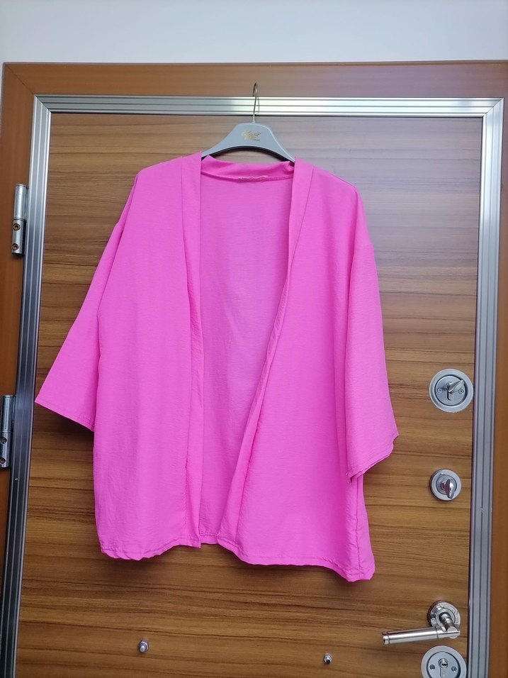 Pembe Kadın Midi Boy Kol Salaş Kimono - Görsel 2