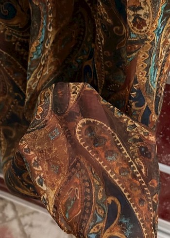 Bohem Tarz Uzun Kahverengi Desenli Elbise - Görsel 3