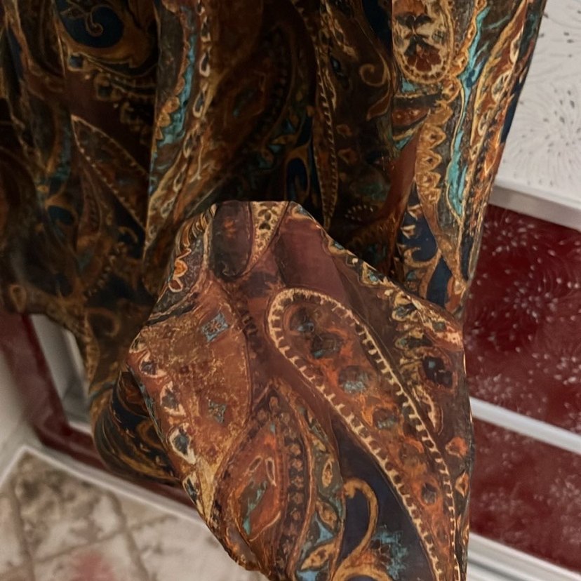 Bohem Tarz Uzun Kahverengi Desenli Elbise - Görsel 3