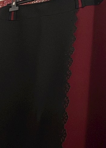 Bordo Siyah Uzun Drapeli Kadın Etek - Görsel 3