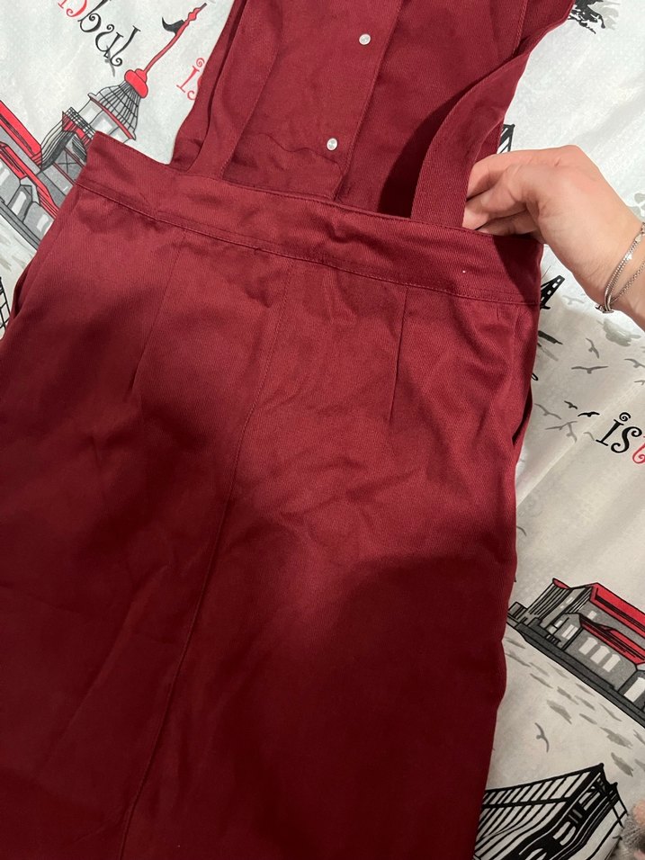 Bordo Düğmeli Uzun Kadın Slopet - Görsel 2