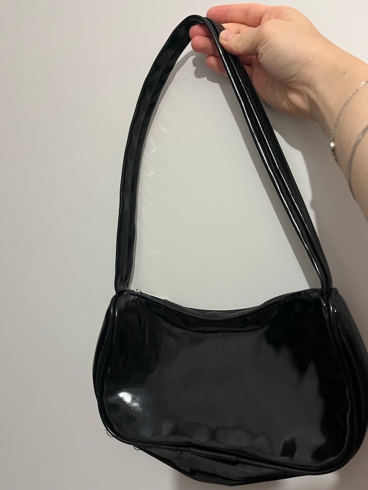 Kadın Parlak Siyah Deri Minimalist Çanta - Görsel 2