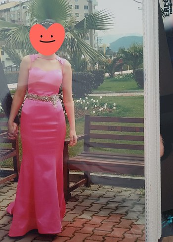 Pembe Uzun Abiye Elbise Drapeli ve Taş Detaylı - Görsel 9