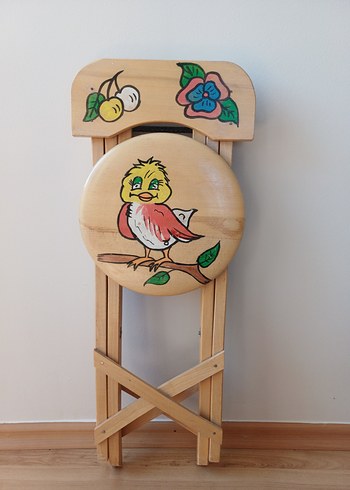 Beden Renkli Çocuk Sandalyesi Ahşap Kuş Desenli
