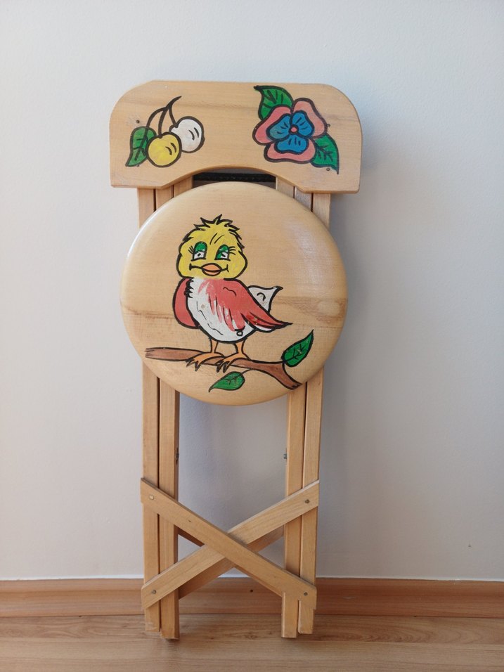 Renkli Çocuk Sandalyesi Ahşap Kuş Desenli - Görsel 3