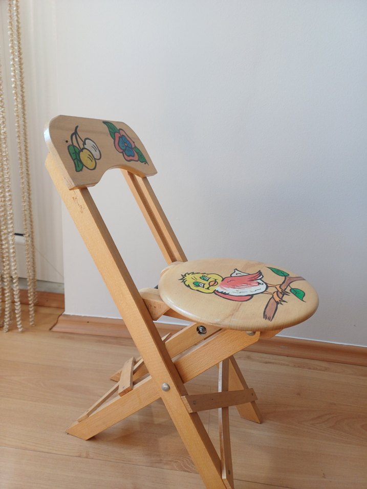 Renkli Çocuk Sandalyesi Ahşap Kuş Desenli - Görsel 2