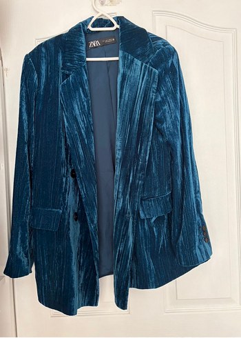Zara Petrol Mavi Kadife Blazer Ceket