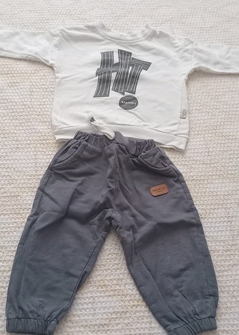 Gri Erkek Bebek Örme Sweatshirt ve Pantolon Takımı