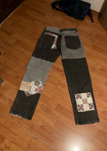 Erkek Çiçek Desenli Patchwork Denim Pantolon - Görsel 2