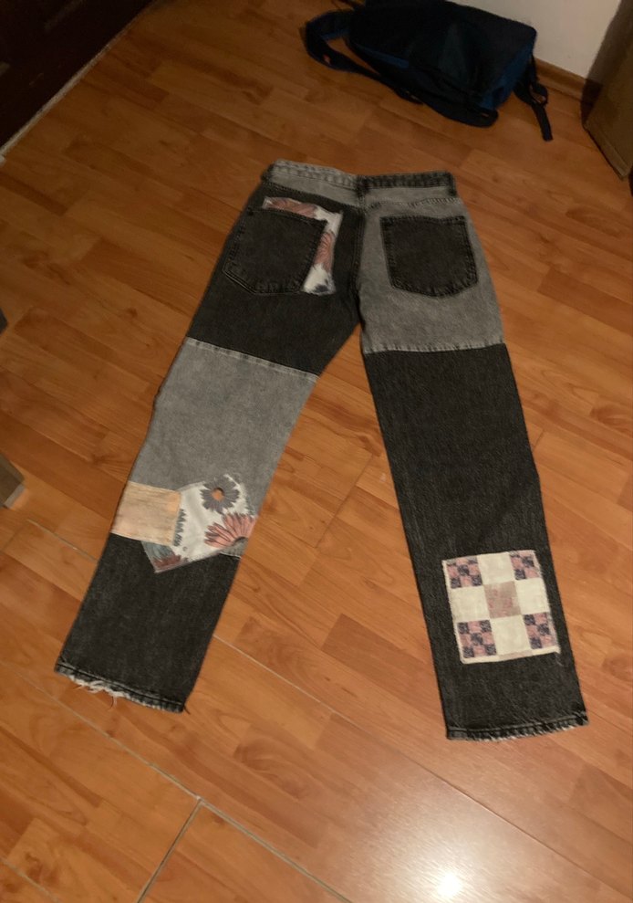 Erkek Çiçek Desenli Patchwork Denim Pantolon - Görsel 2