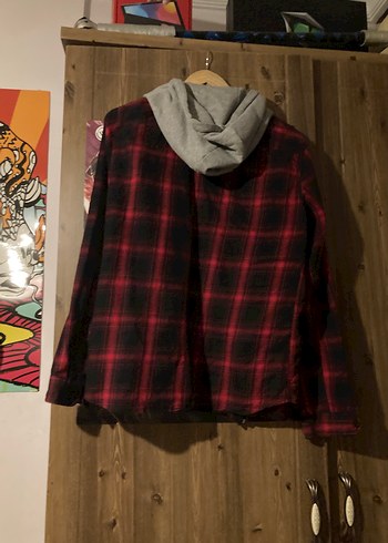 Bordo Kapüşonlu Ekose Gömlek - Görsel 2