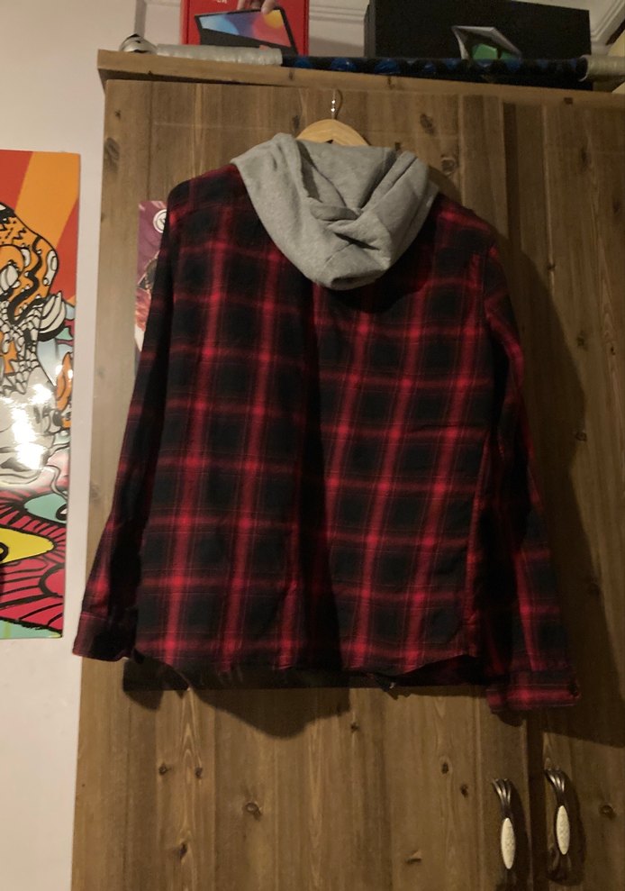 Bordo Kapüşonlu Ekose Gömlek - Görsel 2