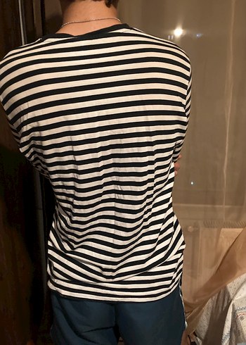 Erkek Siyah-Beyaz Çizgili Uzun Kollu Tişört - Görsel 2