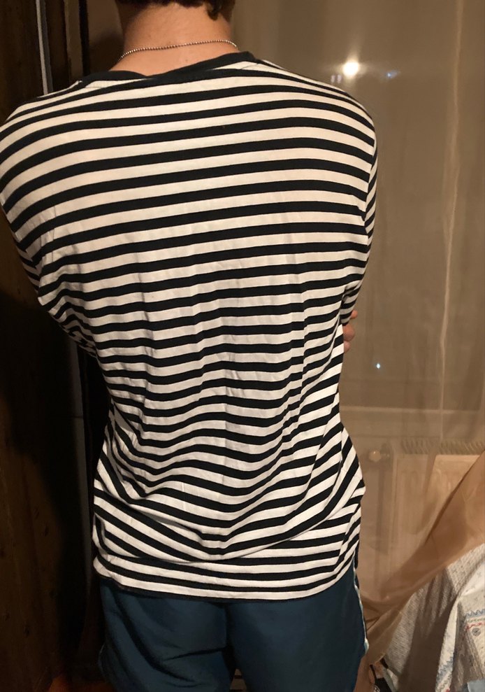 Erkek Siyah-Beyaz Çizgili Uzun Kollu Tişört - Görsel 2