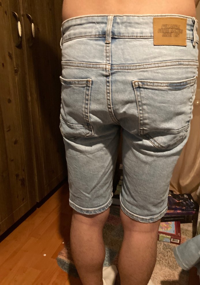 Erkek Gri Batik Desenli Denim Şort - Görsel 2