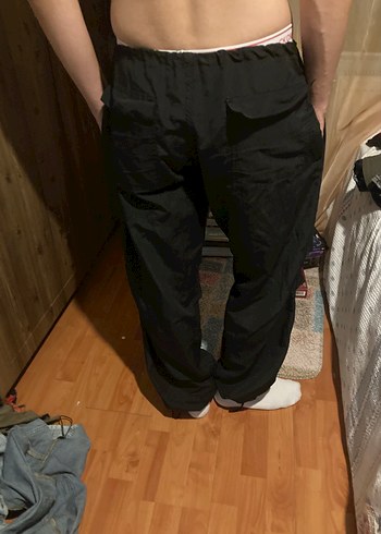 Siyah Erkek Rahat Kesim paraşüt pantolon - Görsel 2