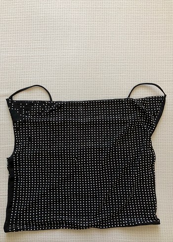 s Beden siyah Renk Parlak Taşlı Tül Crop Bluz