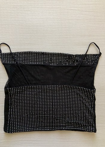s Beden Parlak Taşlı Tül Crop Bluz