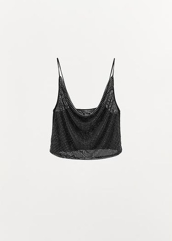 Zara Parlak Taşlı Tül Crop Bluz