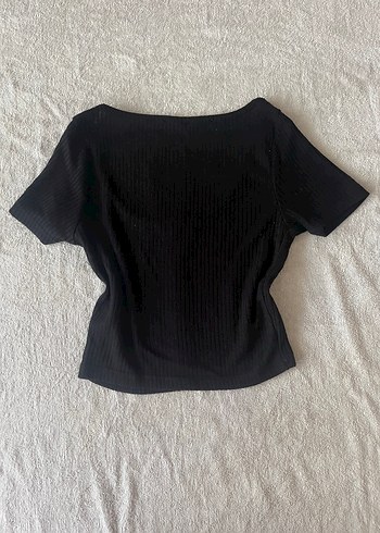 diğer Beden Düğmeli Siyah Kısa Kollu crop