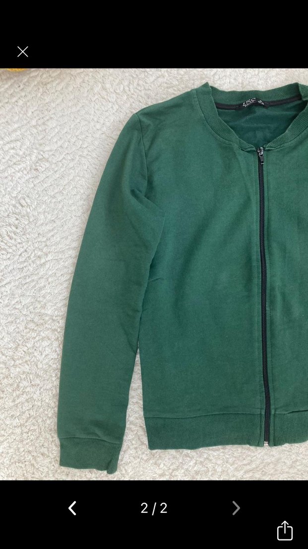 Fermuarlı Koyu Yeşil Kadın Sweatshirt - Görsel 2