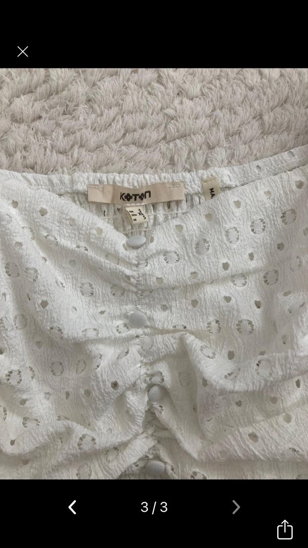 Dantel Detaylı Uzun Kollu Beyaz Keten Bluz - Görsel 3