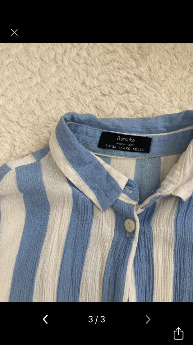 Mavi Beyaz Çizgili Kısa Kollu Gömlek - Görsel 3