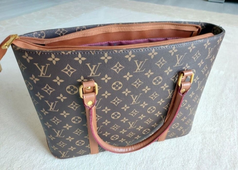 Klasik Paris Desenli Kahverengi Deri Çanta - Görsel 3