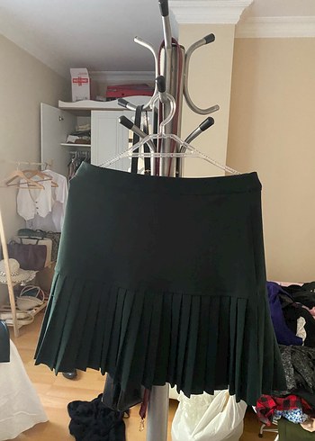 orman yeşili Pilili Midi Goth Mini Etek