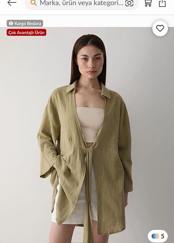 Haki Keten kimono - Görsel 2