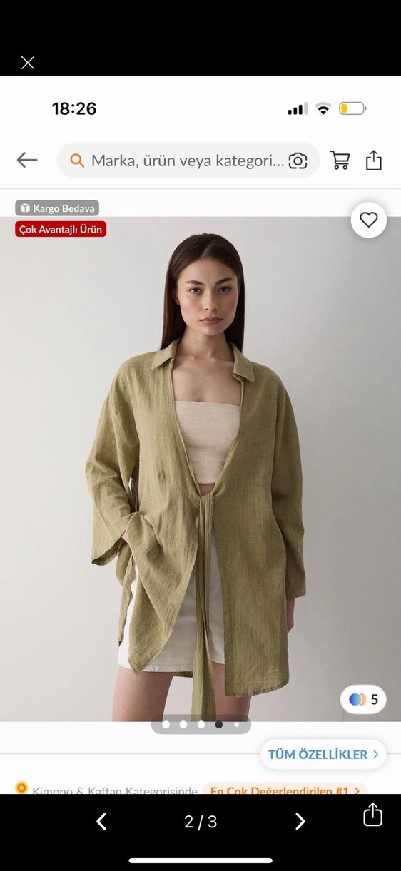 Haki Keten kimono - Görsel 2