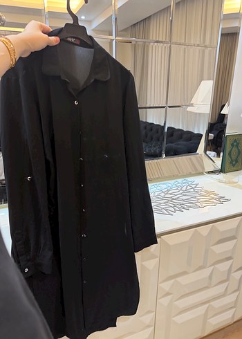 Siyah Uzun Kadın Gömlek - Görsel 2