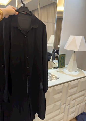 Siyah Uzun Kadın Gömlek - Görsel 3