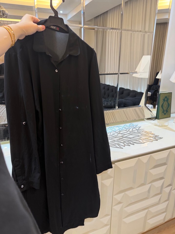 Siyah Uzun Kadın Gömlek - Görsel 2
