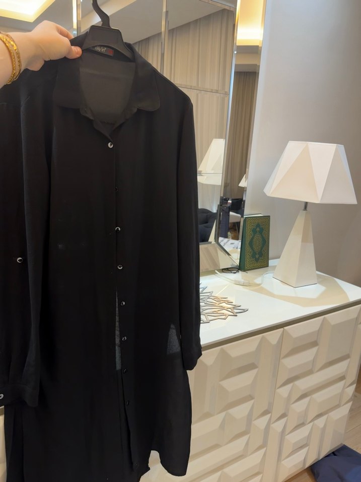 Siyah Uzun Kadın Gömlek - Görsel 3
