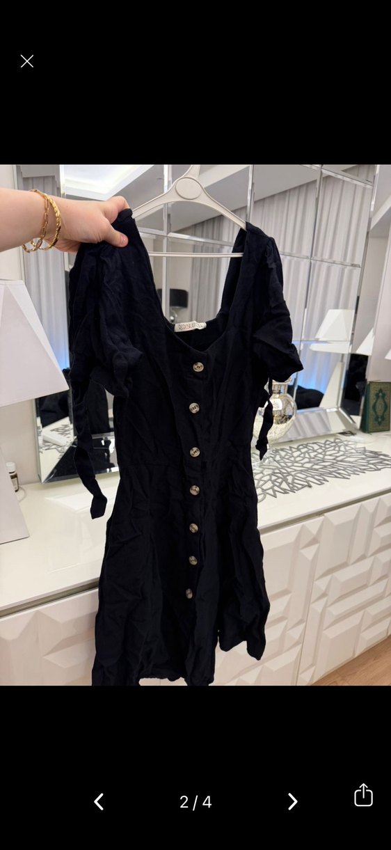 Düğmeli Siyah Mini Elbise - Görsel 2